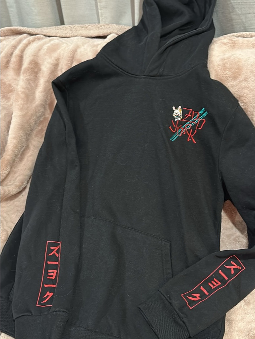 Zoo York Black Hoodie with Red and Teal Graphics